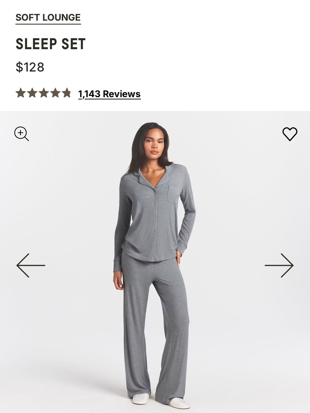 Skims Soft Lounge Pajama Set - Heather Grey - Size M